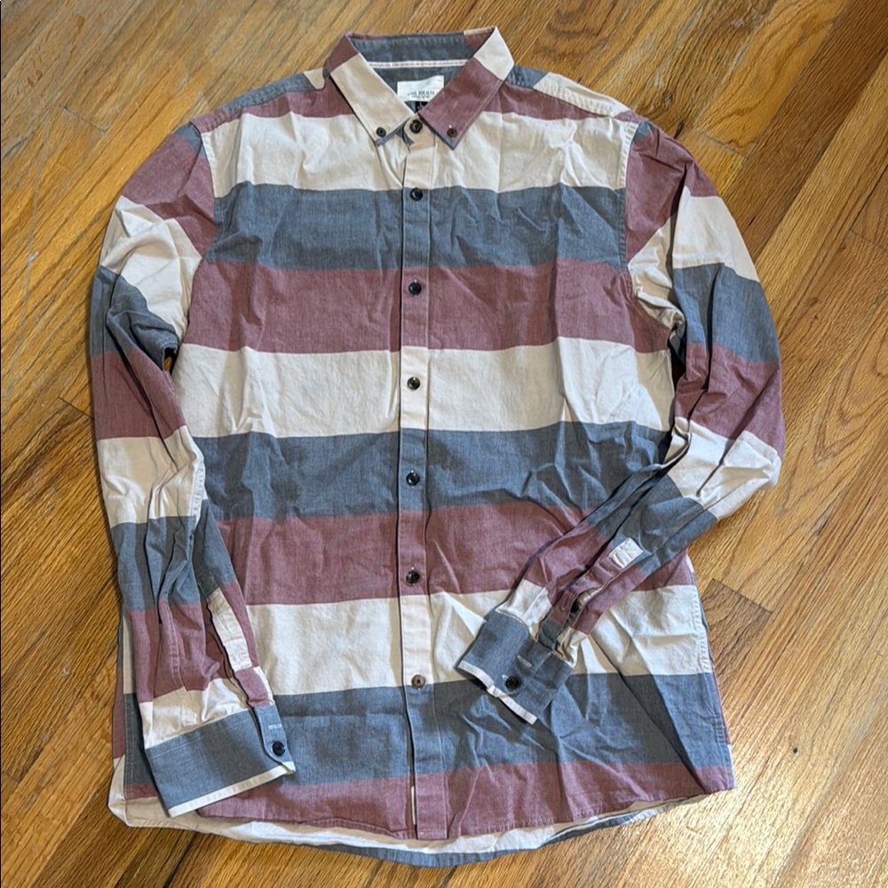 Civil Society Red and Gray Casual Button Down Shirt with Stripes